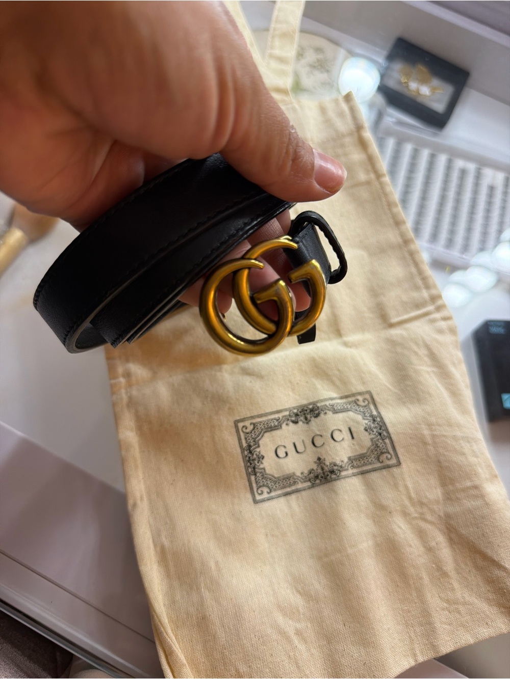 Authentic Gucci GG Marmont Black Leather Belt